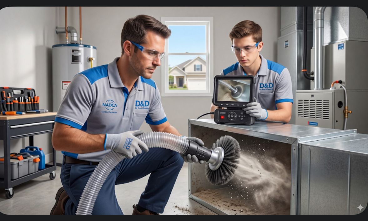 HVAC technician performing system cleaning